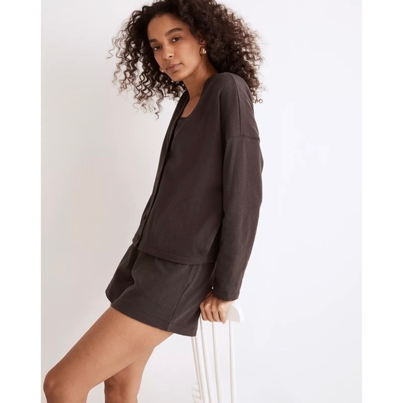 Madewell Cardigan Organic Cotton Crop Sweater Button Front Deep Coal Gray XXL - Picture 3 of 14